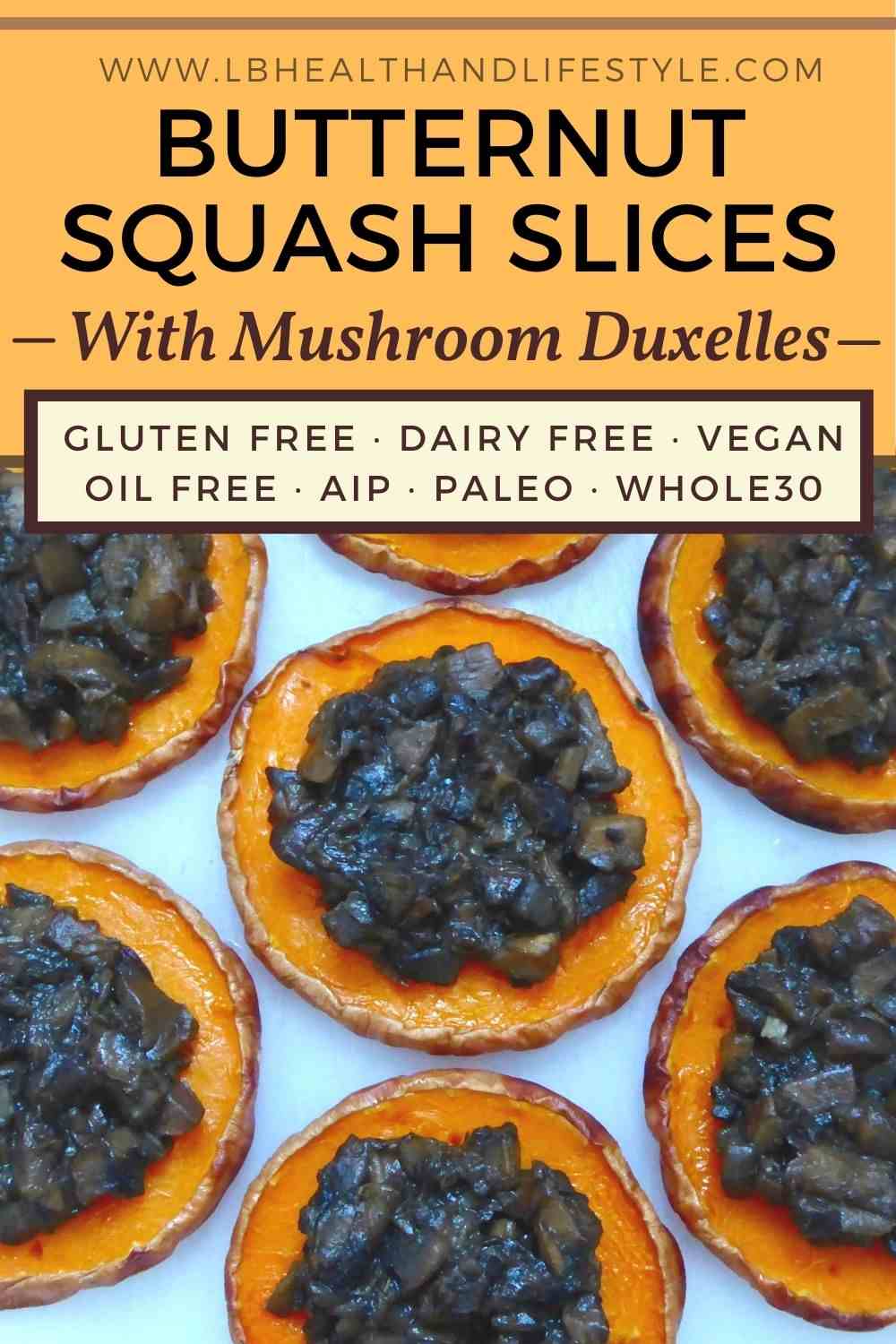 butternut squash slices with mushroom duxelles