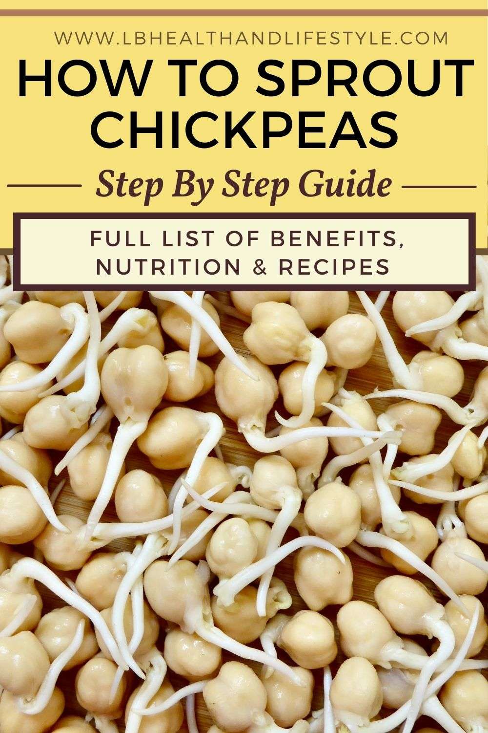 Step by step guide for how to sprout chickpeas. Full list of benefits, nutrition and recipes.