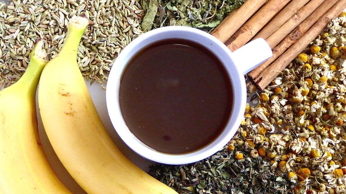 sleep tea recipe served in mug surrounded by ingredients