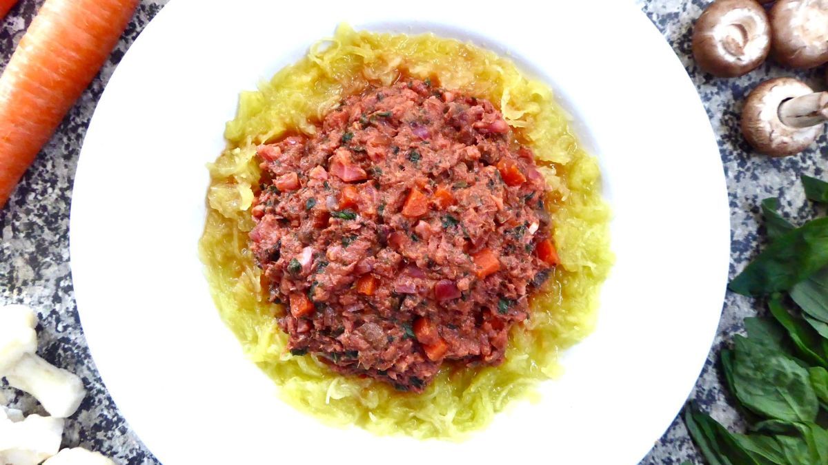 tomato free bolognese served with spaghetti squash